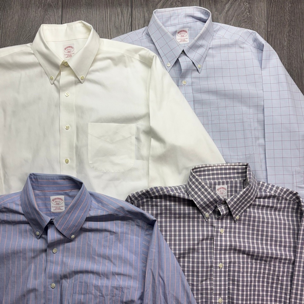 Lot of 4 Brooks Brothers 346 Mens Non-Iron Dress Shirts 16-2/3 Blue White Check